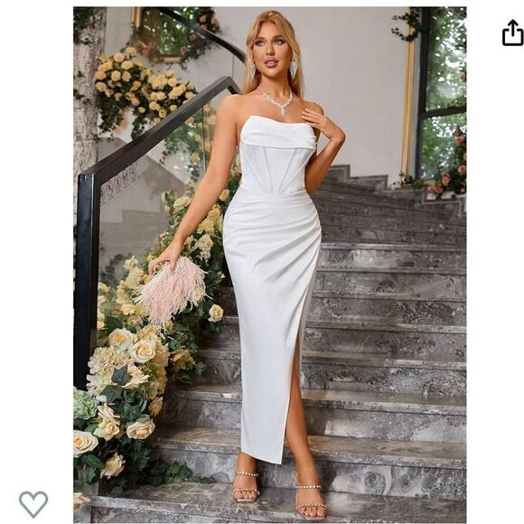 NWT KUTUMAI Cowl Neck Satin Corset Dress Strapless Tube Top Split Party Cocktail - Picture 2 of 16